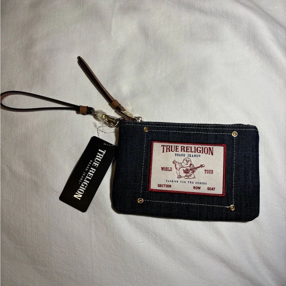 True Religion Denim Wristlet • Red Accents • Y2K Streetwear • Signature Stitchin